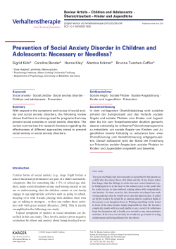 Prevention of Social Anxiety Disorder in Children and