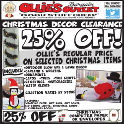25% off! ON SELECTED CHRISTMAS ITEMS CHRISTMAS DECOR CLEARANCE