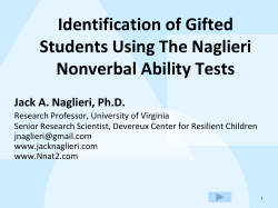 Identification of Gifted Students Using The Naglieri Nonverbal Ability Tests