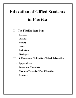 Education of Gifted Students in Florida  I.  The Florida State Plan
