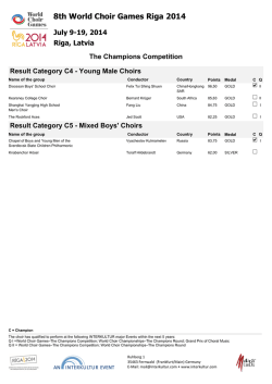 8th World Choir Games Riga 2014 July 9-19, 2014 Riga, Latvia