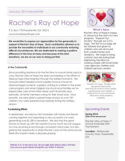 Rachel’s Ray of Hope January 2014 Newsletter What’s New