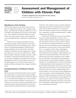Assessment and Management of Children with Chronic Pain Significance of the Problem