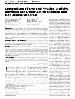 Comparison of BMI and Physical Activity Non-Amish Children K
