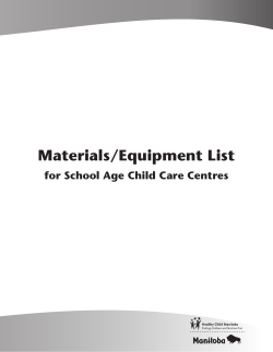 Materials/Equipment List for School Age Child Care Centres