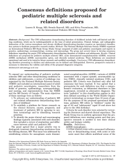 Consensus definitions proposed for pediatric multiple sclerosis and related disorders