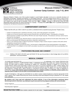 a Children’s Theatre Missoul Summer Camp Contract - July 7-12, 2014