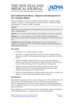 THE NEW ZEALAND MEDICAL JOURNAL IgE-mediated food allergy—diagnosis and management in