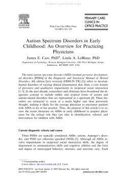 Autism Spectrum Disorders in Early Childhood: An Overview for Practicing Physicians