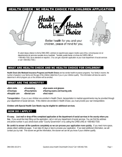 HEALTH CHECK / NC HEALTH CHOICE FOR CHILDREN APPLICATION