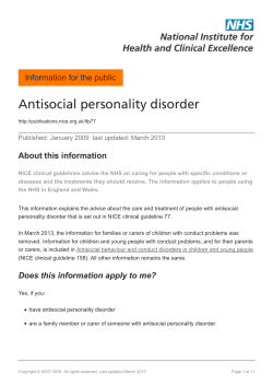 Antisocial personality disorder Information for the public About this information