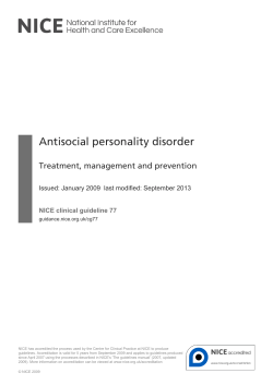 Antisocial personality disorder Treatment, management and prevention NICE clinical guideline 77