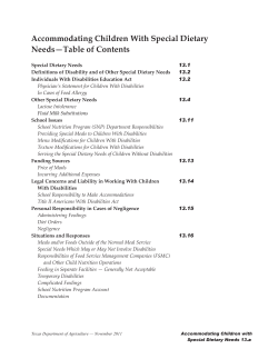Accommodating Children With Special Dietary Needs—Table of Contents