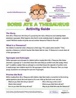 Boris ate a thesaurus Activity Guide The Story Boris Ate a Thesaurus