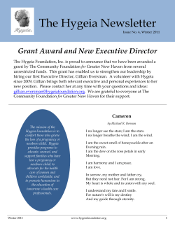 The Hygeia Newsletter Grant Award and New Executive Director