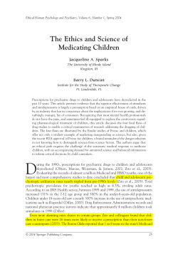The Ethics and Science of Medicating Children Jacqueline A. Sparks Barry L. Duncan