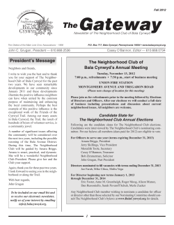 Gateway The President’s Message The Neighborhood Club of