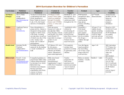 2014 Curriculum Overview for Children’s Formation