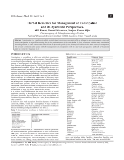 Herbal Remedies for Management of Constipation and its Ayurvedic Perspectives.