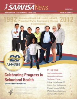 News Celebrating Progress in Behavioral Health In This Issue