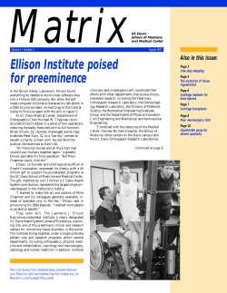 Matrix Ellison Institute poised for preeminence Also in this issue: