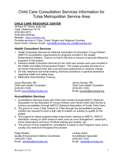 Child Care Consultation Services Information for Tulsa Metropolitan Service Area