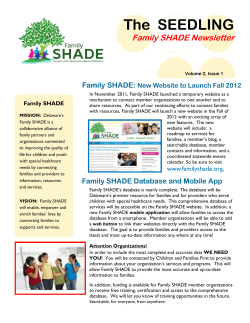 The  SEEDLING Family SHADE Newsletter Family SHADE:
