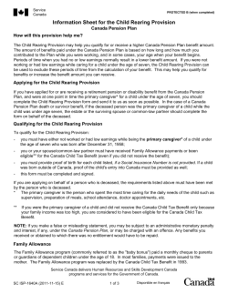 Information Sheet for the Child Rearing Provision Canada Pension Plan