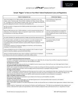 Sample “Biggies” to Have on Your Mind‐ Federal Employment Laws and Regulations  Staff Training  Handout #1