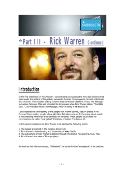 Rick Warren Part III – * Introduction