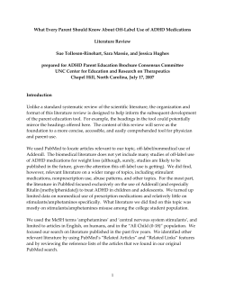 What Every Parent Should Know About Off‐Label Use of ADHD Medications    Literature Review  Sue Tolleson‐Rinehart, Sara Massie, and Jessica Hughes 