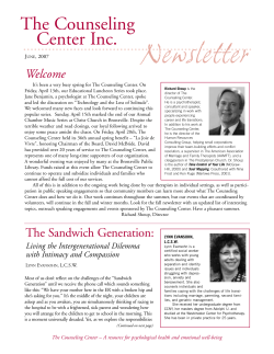 Newsletter The Counseling Center Inc. Welcome