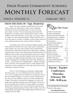 Monthly Forecast High Plains Community Schools In This Issue: