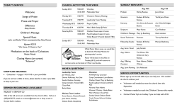 Welcome TODAY&rsquo;S SERVICE CHURCH ACTIVITIES THIS WEEK