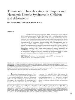 Thrombotic Thrombocytopenic Purpura and Hemolytic Uremic Syndrome in Children and Adolescents