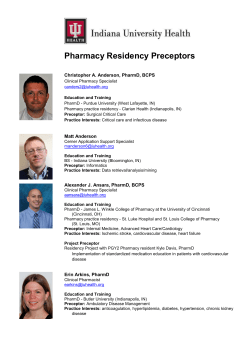 Pharmacy Residency Preceptors  Christopher A. Anderson, PharmD, BCPS