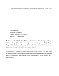 The Establishment and Maintenance of Socially Imposed Monogamy in Western... Kevin MacDonald Department of Psychology