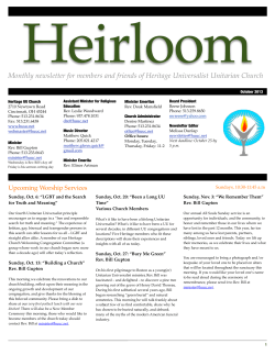 Heirloom Monthly newsletter for members and friends of Heritage Universalist Unitarian...