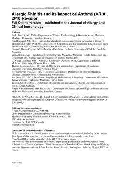 Allergic Rhinitis and its Impact on Asthma (ARIA) 2010 Revision Clinical Immunology