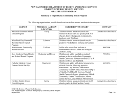 NEW HAMPSHIRE DEPARTMENT OF HEALTH AND HUMAN SERVICES ORAL HEALTH PROGRAM