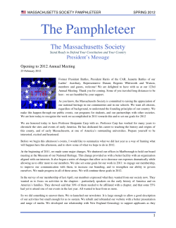 The Pamphleteer  The Massachusetts Society President’s Message