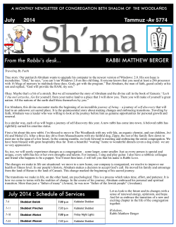 Sh’ma July 2014          ... From the Rabbi’s desk…