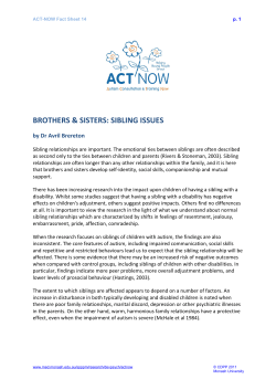 BROTHERS&nbsp;&amp;&nbsp;SISTERS:&nbsp;SIBLING&nbsp;ISSUES&nbsp; by&nbsp;Dr&nbsp;Avril&nbsp;Brereton&nbsp;
