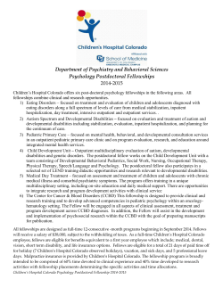 Department of Psychiatry and Behavioral Sciences Psychology Postdoctoral Fellowships 2014-2015