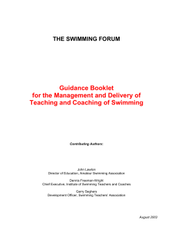 Guidance Booklet for the Management and Delivery of THE SWIMMING FORUM