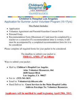 Children’s Hospital Los Angeles Application for Summer Junior Volunteer Program (15-17yrs)
