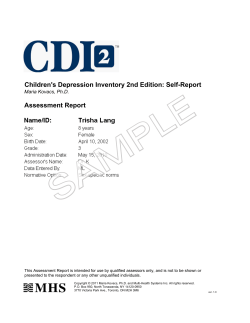 SAMPLE Children's Depression Inventory 2nd Edition: Self-Report Assessment Report Maria Kovacs, Ph.D.
