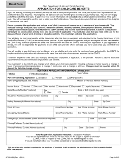 APPLICATION FOR CHILD CARE BENEFITS