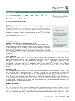 Preventive Oral Health Intervention for Pediatricians POLICY STATEMENT