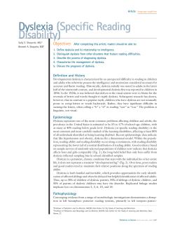 Dyslexia (Specific Reading Disability) Objectives